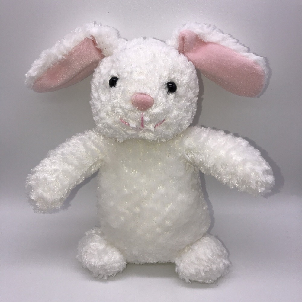 Hallmark White Easter Bunny Plush 7" Waffle Pattern Black Eyes Pink Nose Ears